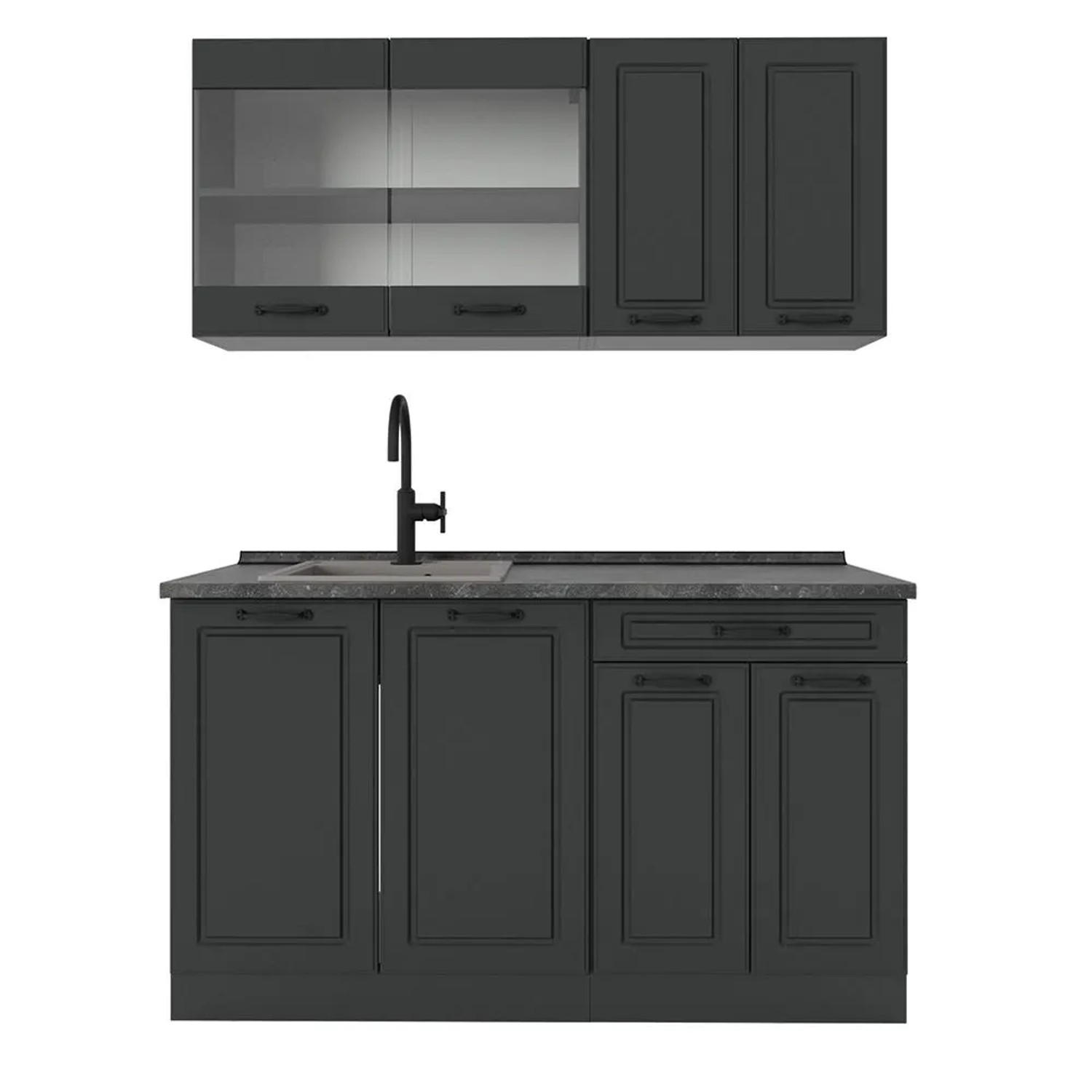 Vicco R-Line Singleküche Anthrazit Landhaus Anthrazit 140 cm AP Anthrazit ohne E-Geräte