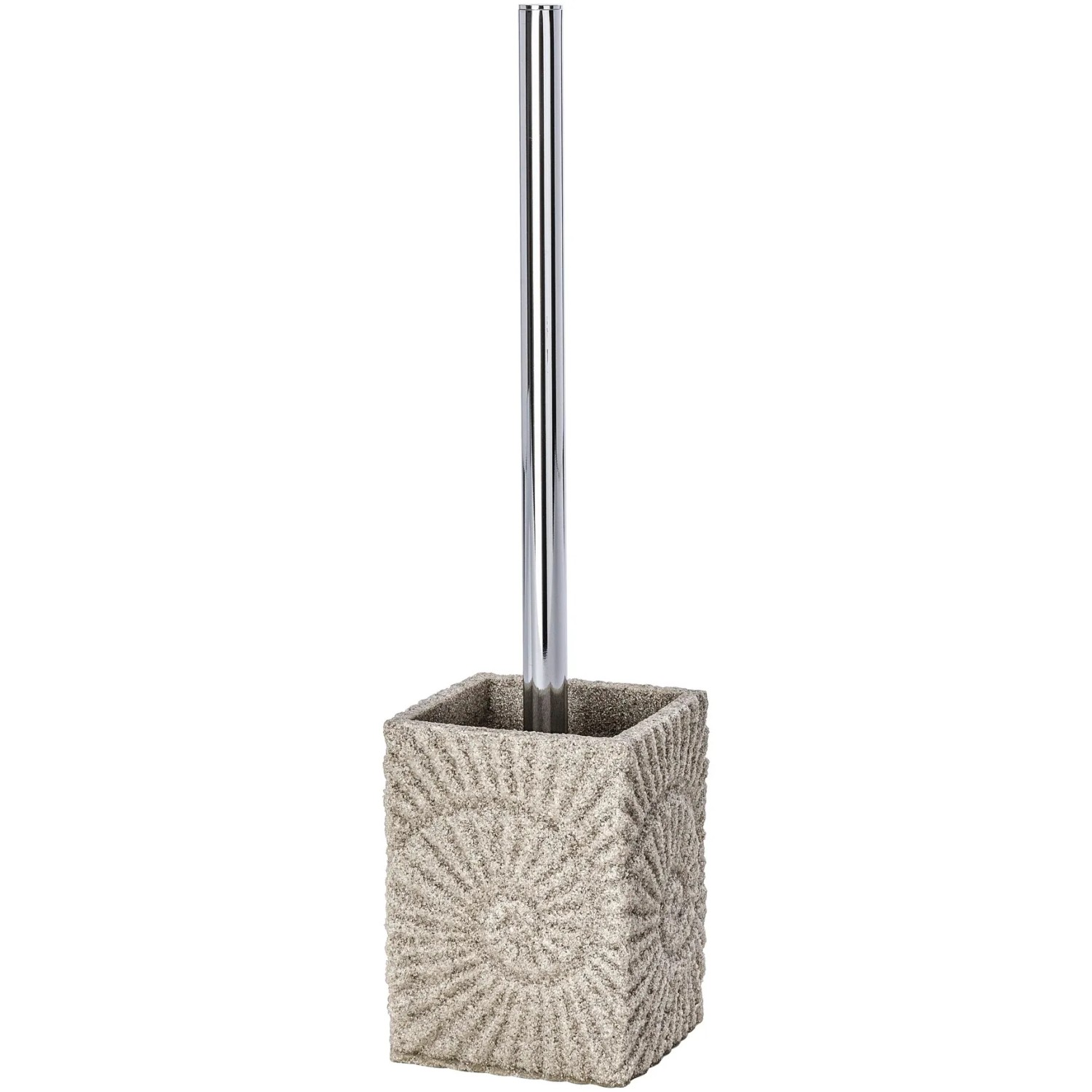 Beige Wenko WC-Bürstengarnitur Fossil mit strukturierter Oberfläche und Chrom-Stiel.