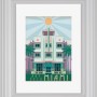 Weißer Kunststoff Bilderrahmen 18x24 cm mit Art Deco Miami Motiv. Klassischer Fotorahmen für Wand oder Tisch.