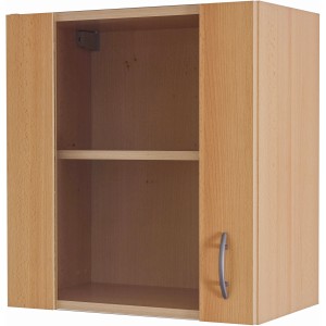 Flex-Well Hängeschrank Nano, 50 cm, Buche Dekor mit Stollenglastür und Edelstahlgriff.