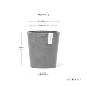 Ecopots Orchideentopf Morinda Grau, 14 cm. Ideal für Orchideen und Kräuter, für Innen- und Außenbereich.
