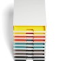 Durable Schubladenbox A4 Varicolor Mix mit 10 bunten Fächern und Beschriftungsetiketten.