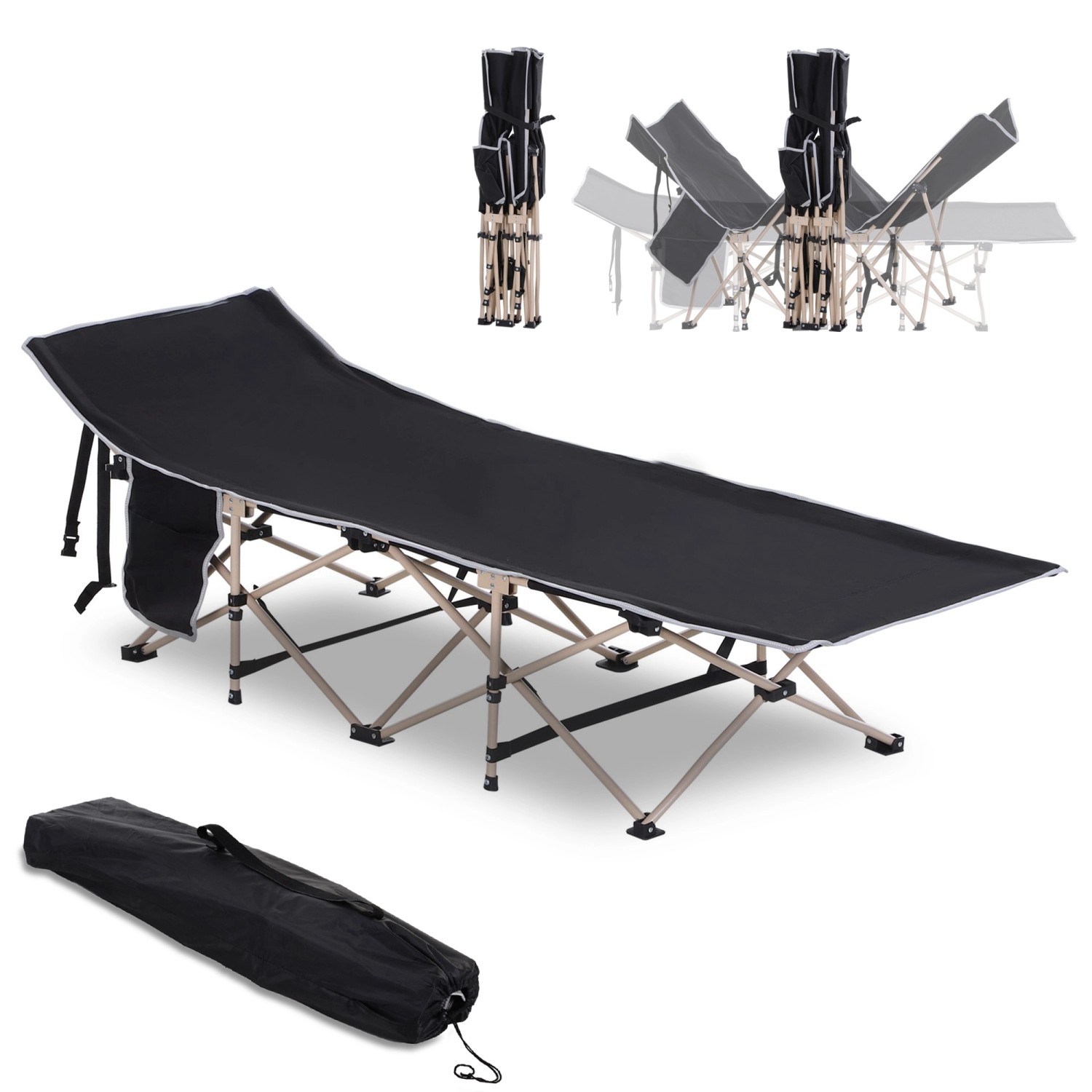 Outsunny Campingbett Stahl Oxfordstoff Schwarz 190L x 68B x 52H cm