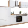 Respekta Küchenzeile KB310ESWC in Weiß und Eiche Sägerau Optik mit E-Geräten.