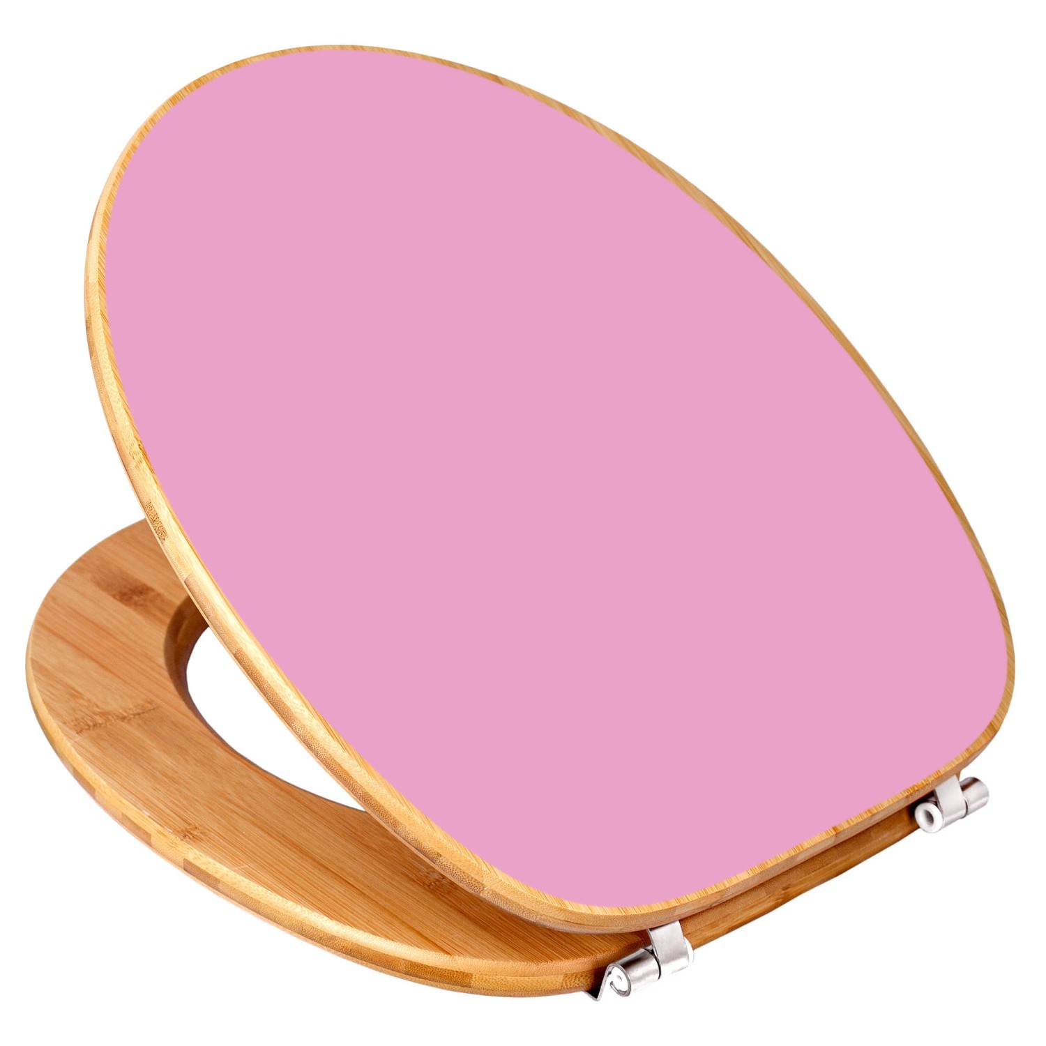 Banjado WC-Sitz aus Bambus mit Rosen-Motiv, rosa Toilettendeckel mit Universal Scharnieren.