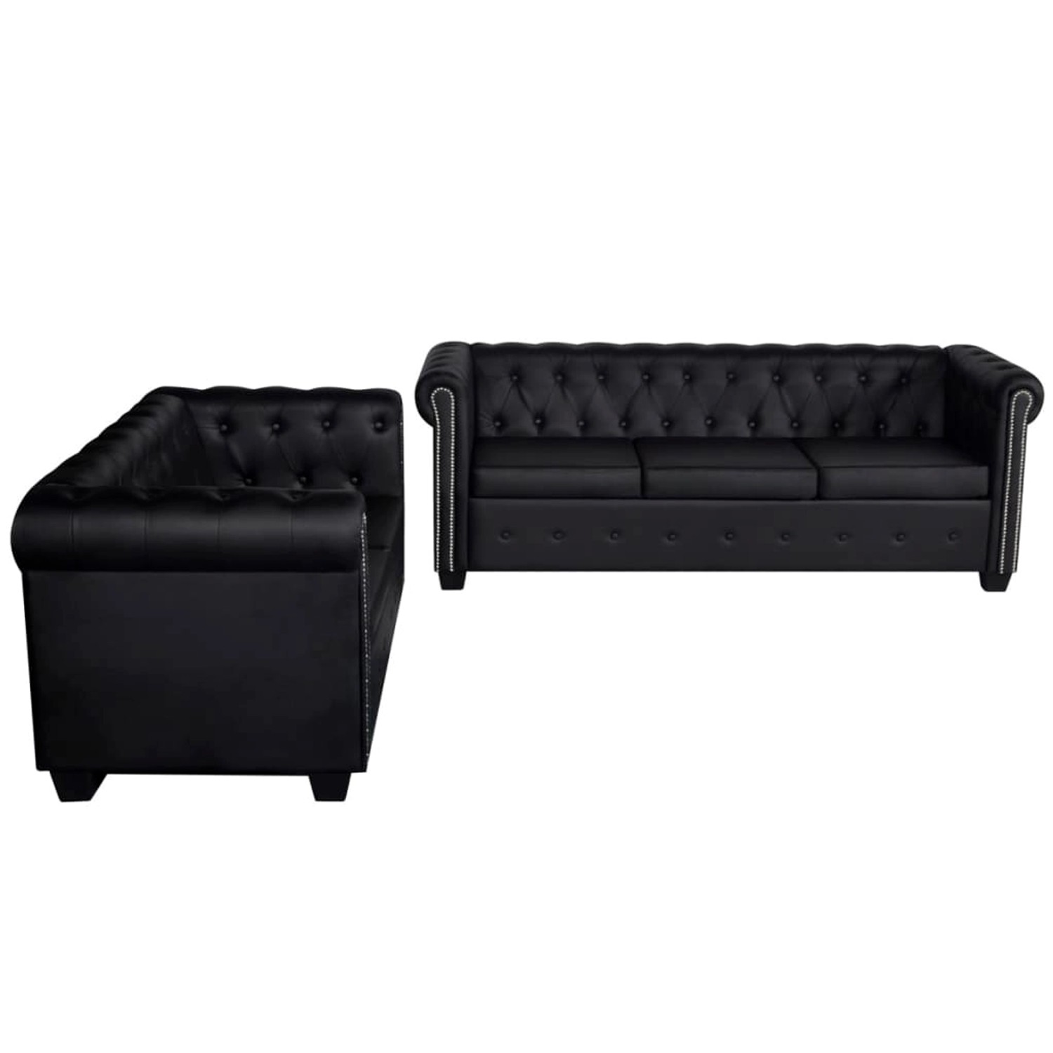 Chesterfield Sofa 2-sitzer Und 3-sitzer Kunstleder Schwarz günstig online kaufen