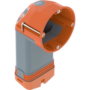 Orangefarbene Hohlwanddose Unterputz, 154x71x77mm, für Schalter und Taster.