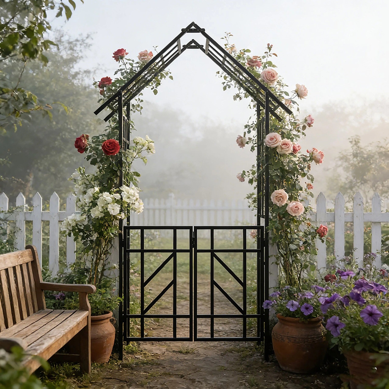 Relaxdays Rosenbogen mit Tor Eisen Schwarz Abschließbar 247 cm x 148 cm x 43 cm_3