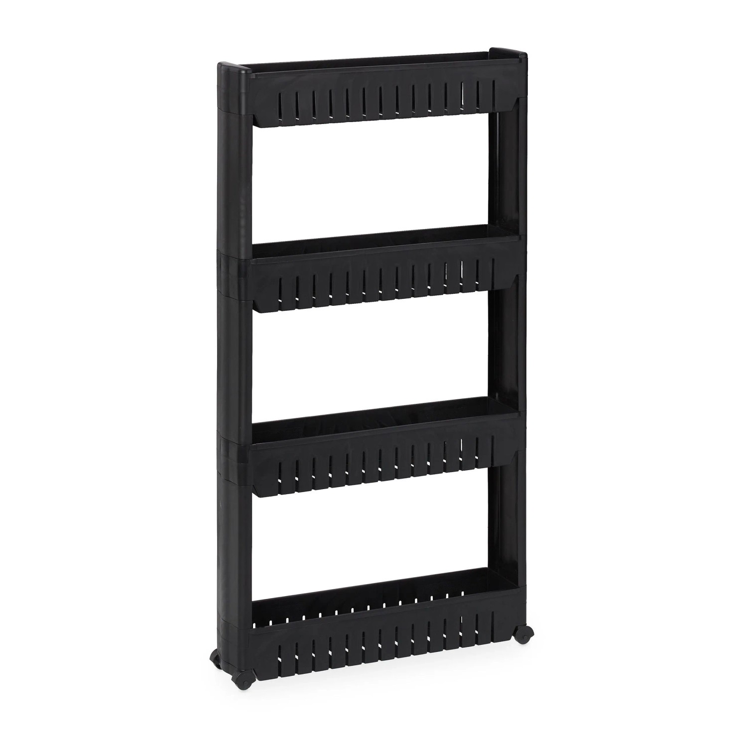 Relaxdays Nischenwagen Kunststoff Schwarz mit 4 Ablagen Rollbar 101 cm x 12,5 cm x 54 cm 1,6 kg