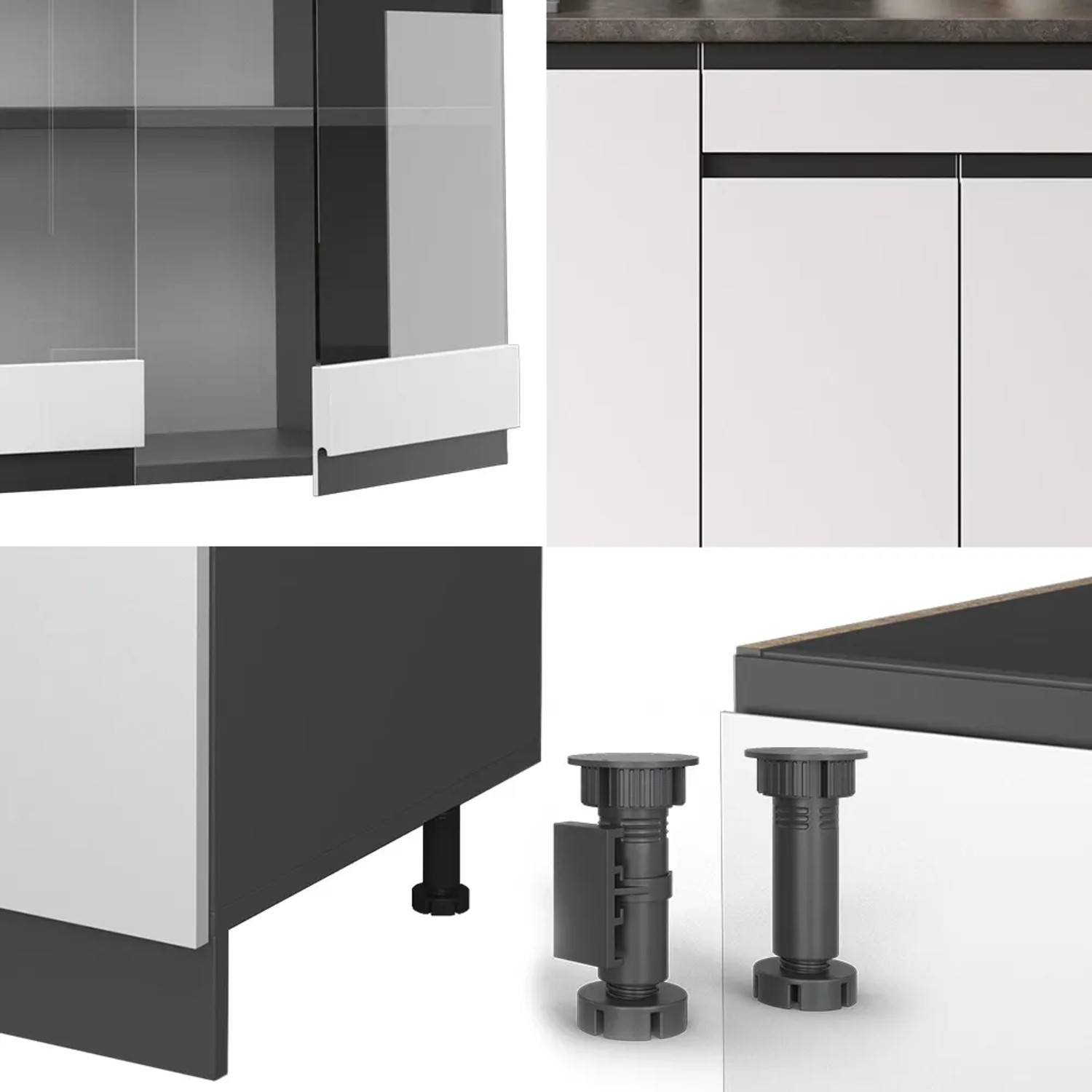 Vicco R-Line Singleküche, 140 cm, Weiß/Anthrazit mit Eiche Arbeitsplatte. Details der Küchenzeile.