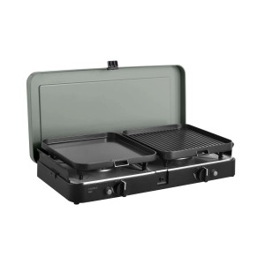 CADAC 2 Cook 3 Pro Deluxe Gasgrill mit zwei Brennern, Grillplatten und Windschutz.