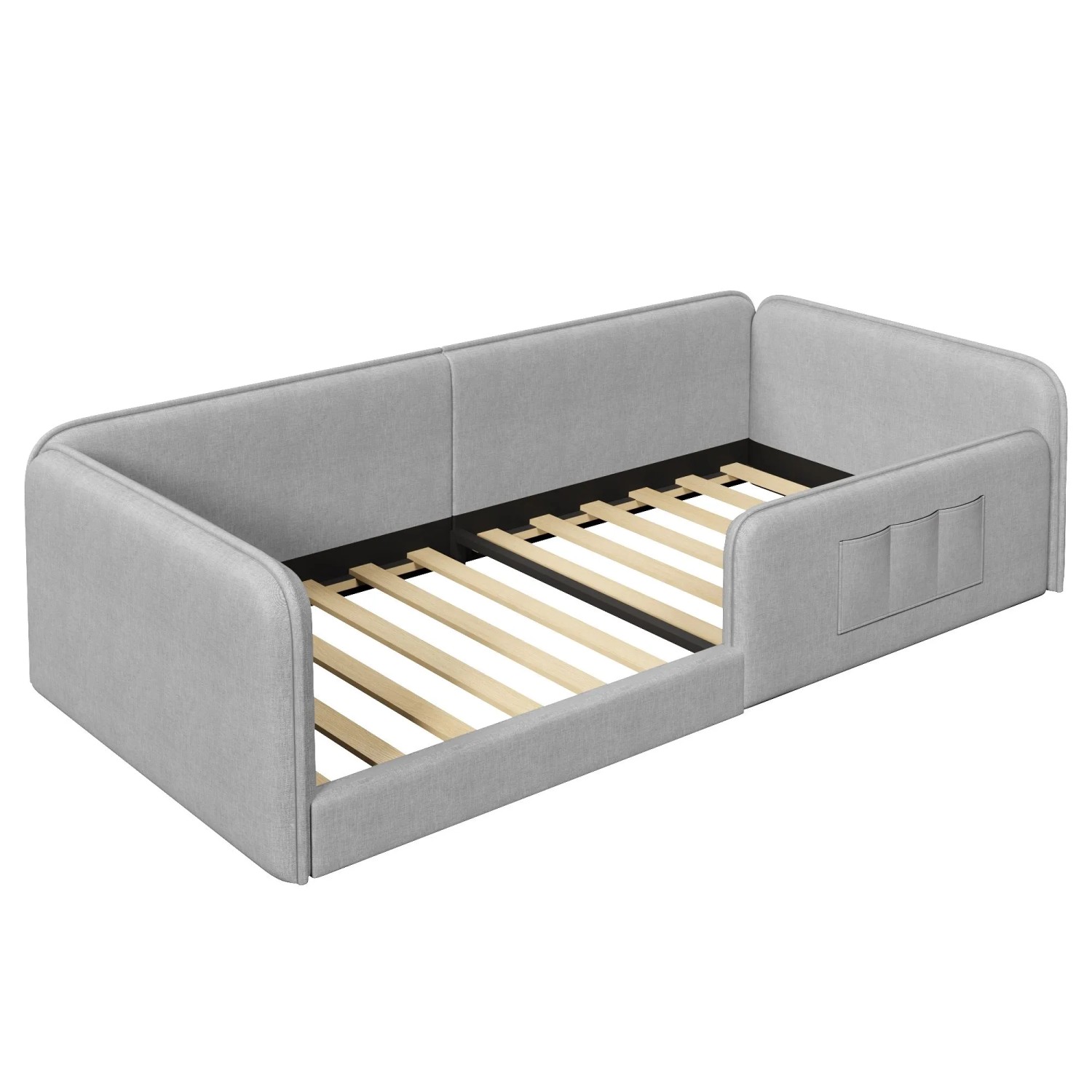 Merax Plattformbett 90x200 cm Mit Leinenbezug Sicherheitsrahmen Grau