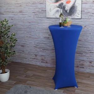 Blaue Stretch-Stehtischhusse für Ø 60cm Tische. Elegante Polyester-Tischdecke für Bistrotische, Partys & Feste.