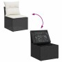 vidaXL Garten-Sofagarnitur, 11-teilig, schwarz, Poly Rattan, mit Stauraum und Kissen.