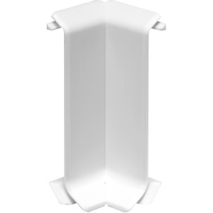 Weiße System 9 Innenecke für Laminat und Parkett Leisten, Detailaufnahme.