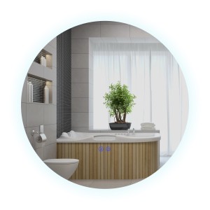 Kleankin Badezimmerspiegel, rund, weiß mit LED-Beleuchtung und Touch-Schalter, 60x60 cm.