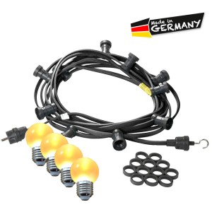 Schwarze Satisfire Partylichterkette, 20m, mit 40 ultra-warmweißen LED Kugeln für Terrasse und Garten.