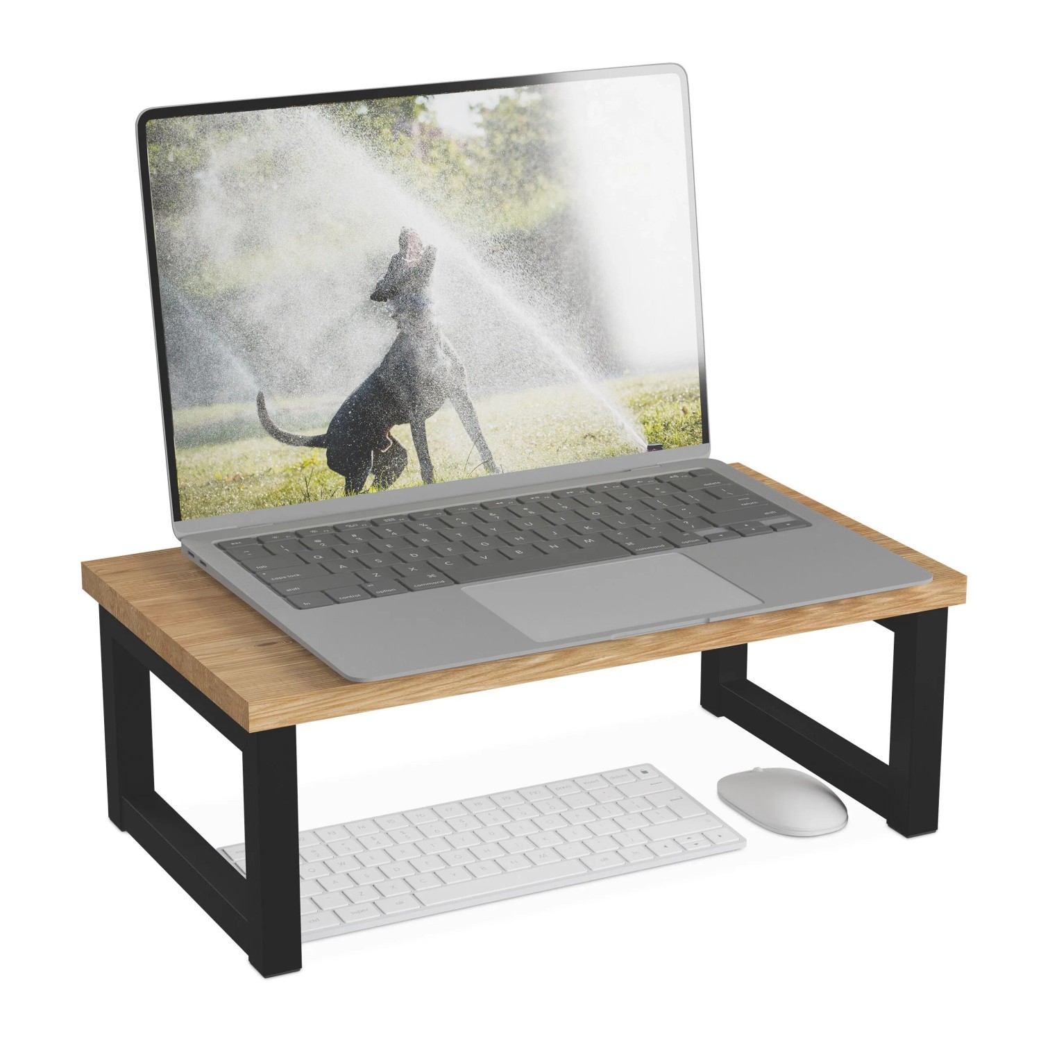 Relaxdays Monitorständer MDF Eisen Natur Schwarz Ergonomisch 15 x 40 x 23 cm 1,6 kg