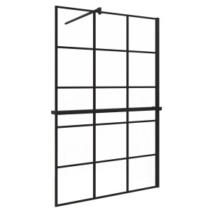 Schwarze AICA Walk-In Duschwand 80x200cm mit Gitterdekor, Duschregal und Stabilisator.