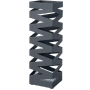 Grauer quadratischer Metall-Schirmständer mit modernem Zickzack-Design und herausnehmbarer Abtropfschale.