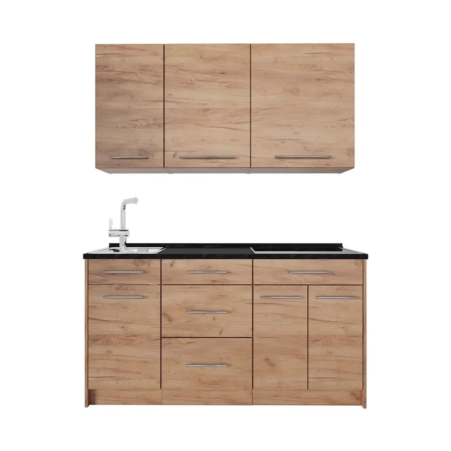 Vicco Singleküche Fame-Line Goldkraft Eiche/Goldkraft Eiche 150 x 81 Arbeitsplatte Anthrazit Art Nr 69638