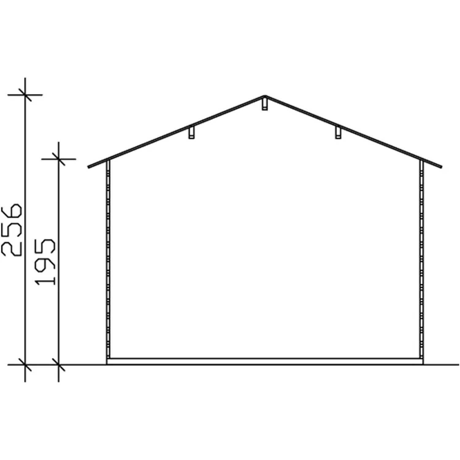 Skan Holz Gartenhaus Como 3: Schemazeichnung mit Höhenangaben (256/195 cm) des Holz-Gartenhauses.