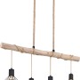 Schwarze 4-flammige Pendelleuchte Priska mit Holz und Hanfseil, modernes Design.