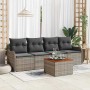 Graues 5-tlg. vidaXL Garten-Sofa-Set aus Poly Rattan mit Tisch und Stauraum.