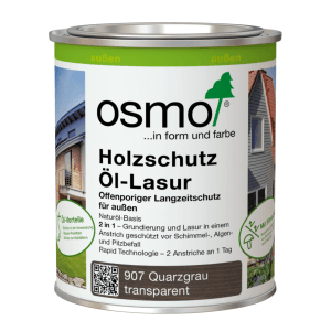 Osmo Holzschutz Öl-Lasur 907 Quarzgrau 0,75 l. Offenporige Holzlasur auf Naturölbasis für außen, schützt vor Pilzbefall.