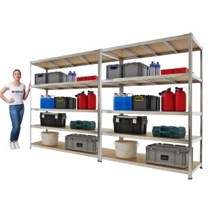 PROREGAL Mega Deal: 2 verzinkte Schwerlastregale 180x150x60cm mit je 5 Böden und diversen Lagerboxen.