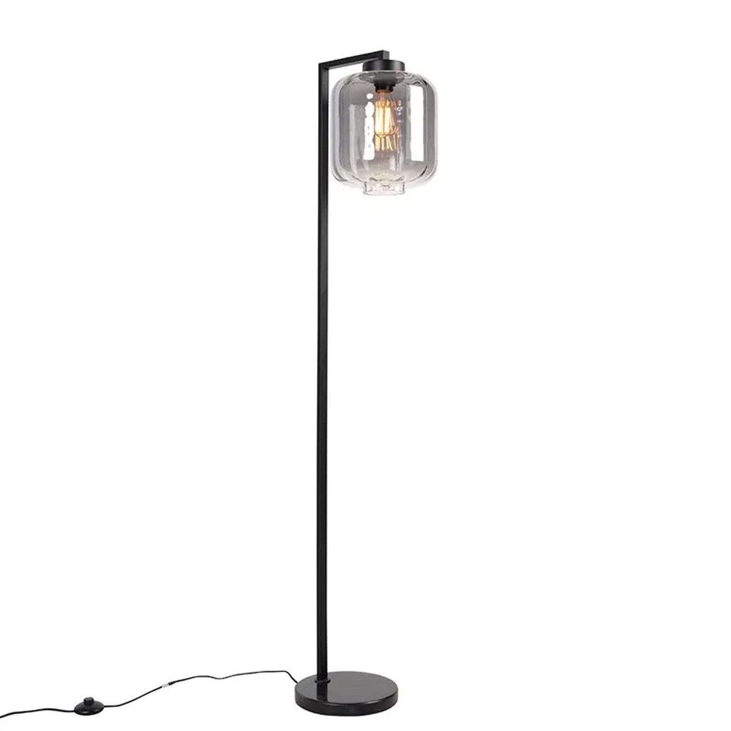 QAZQA Design Stehleuchte Schwarz mit Rauchglas Qara