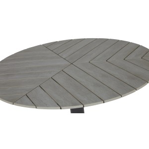 Grauer ebuy24 Hector Gartentisch Ø110 cm mit Holzplanken-Muster.