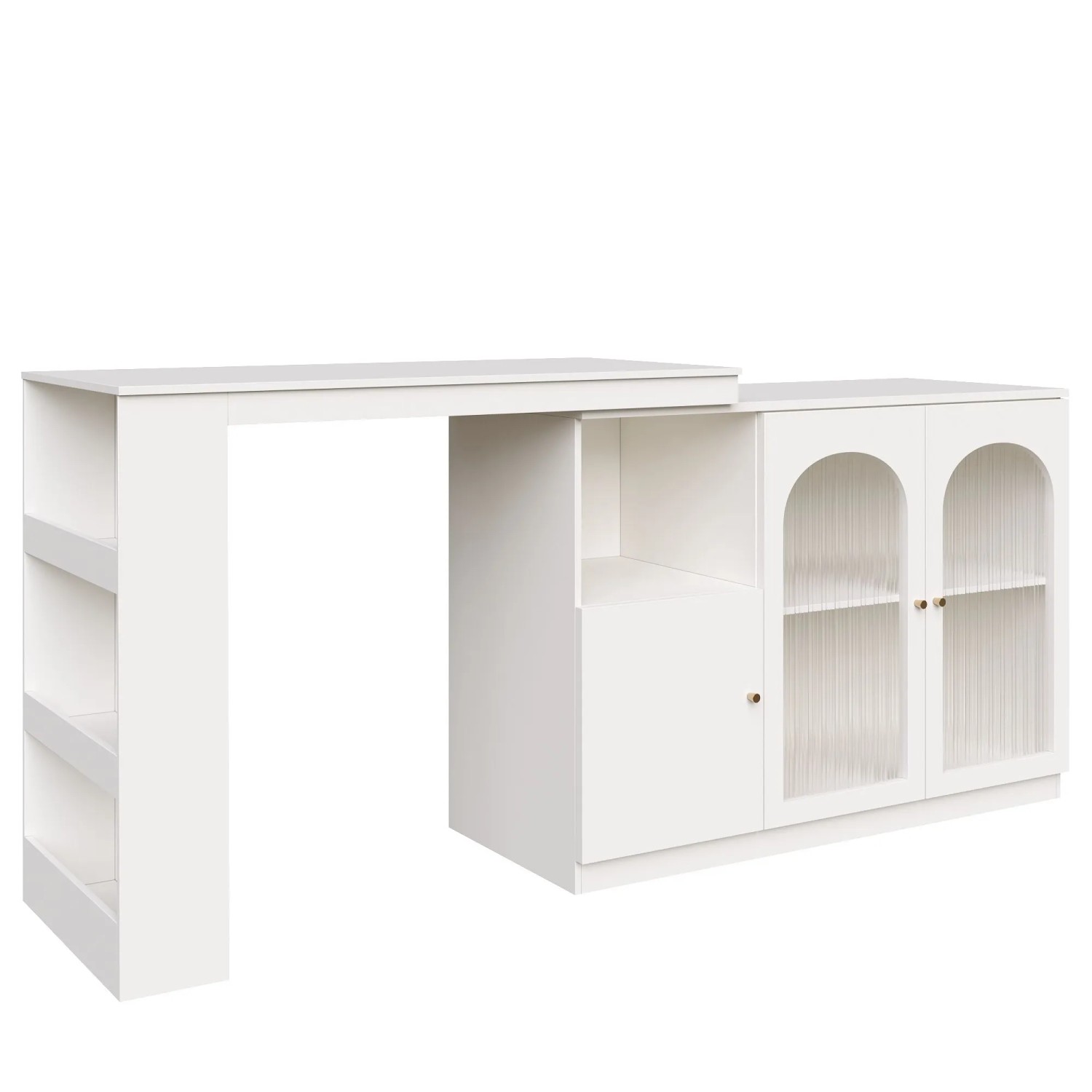 Merax 360° Drehbarer Bartisch 120x40x97cm  Glastür  Stauraum  Barschrank Weiß