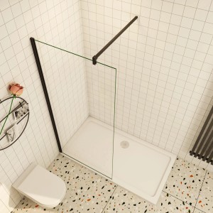 AICA Walk In Duschwand mit schwarzem Rahmen, 8mm ESG Glas und Stabilisator. Dusche.