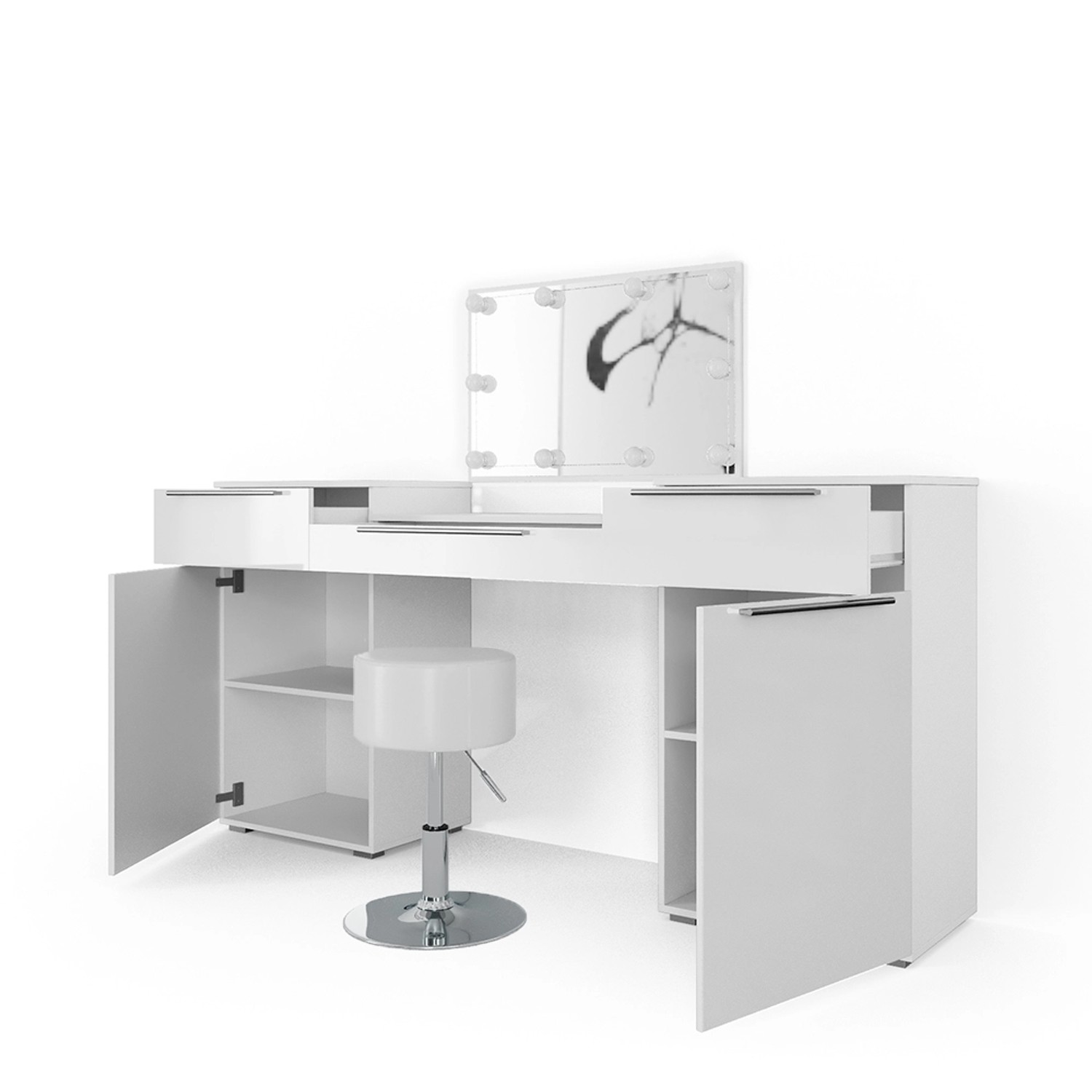 Vicco Schminktisch Lilli Weiß 190 cm mit LED Beleuchtung und Hocker günstig online kaufen