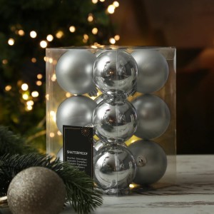 Marelida Weihnachtskugeln, 12er Set, silber, glänzend und matt, bruchfest, für Weihnachtsbaum und Deko.