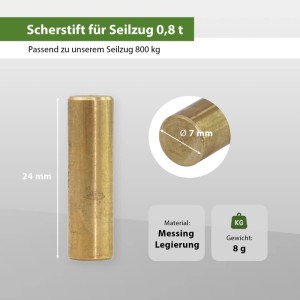 TRUTZHOLM Scherstift aus Messing für Seilzug/Forstwinde 800kg, 7x24mm.
