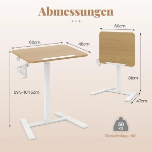 Costway Beistelltisch Höhenverstellbar mit Versteckten Rollen Stehpult