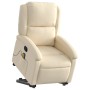 Cremefarbener Massagesessel mit Aufstehhilfe, Stoffbezug, Relaxsessel mit Vibrationsmassage und Seitentasche.