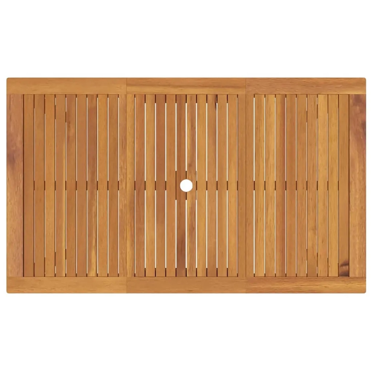 Tischplatte der vidaXL Garten Essgruppe, Holzoptik mit Aussparung für Sonnenschirm.