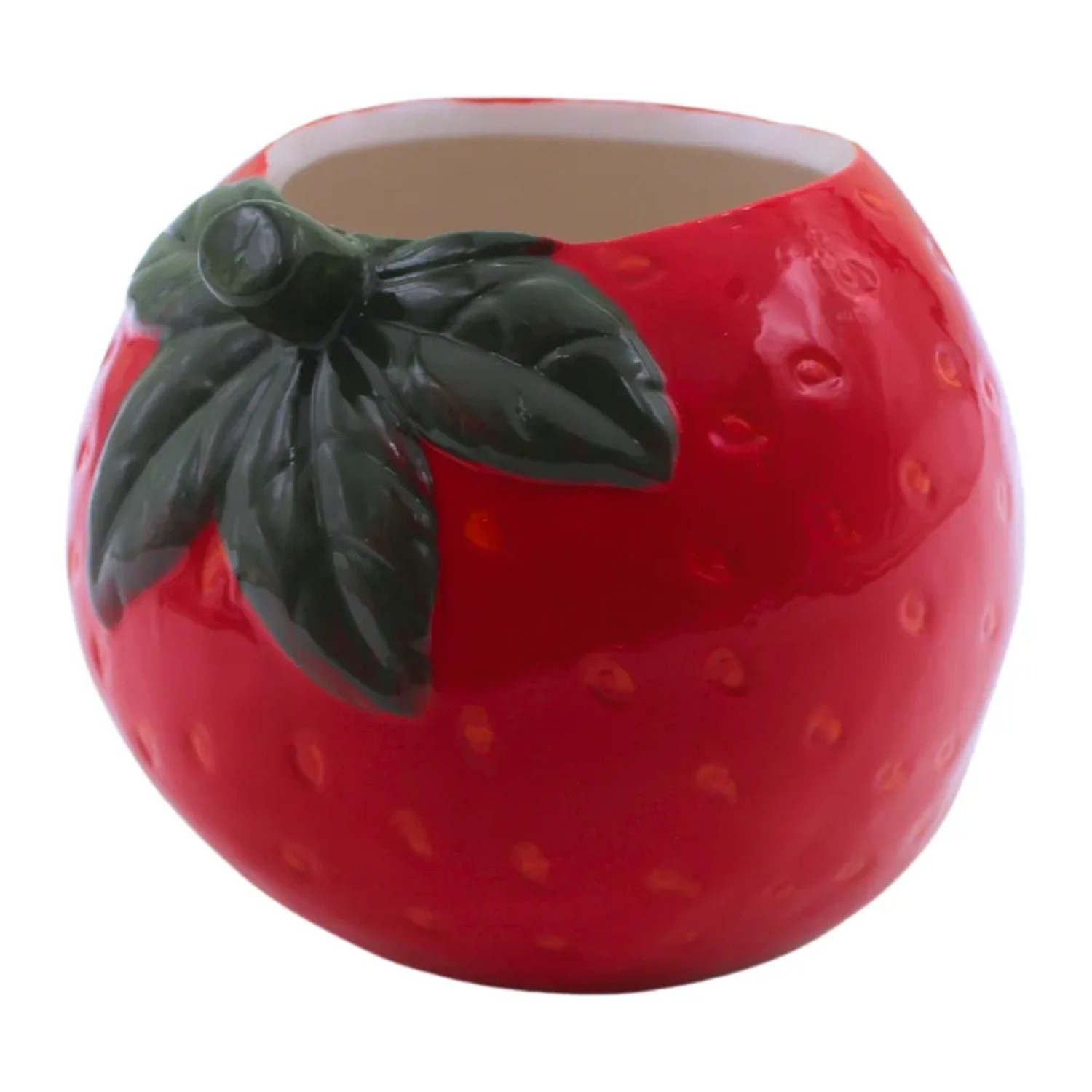 Dekohelden24 Blumentopf Pflanzgefäß Pflanzschale Pflanztopf Übertopf Keramiktopf Dekoerdbeere Erdbeere aus Keramik in Rot  L/B/H 14 x 13 x 12 cm
