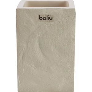 Beiger baliv Cosy Wave Zahnputzbecher aus Beton mit strukturierter Oberfläche.
