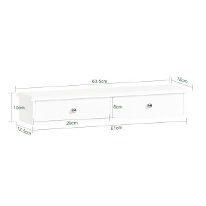 SoBuy Wandschrank FRG43-W, weißes Hängeregal mit zwei Schubladen und Maßangaben.