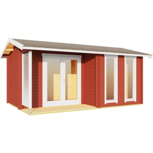 Schwedenrotes Holz-Gartenhaus Lasita Riverside mit Doppeltür und Fenstern. Ideal als Gerätehaus oder Gartenpavillon.