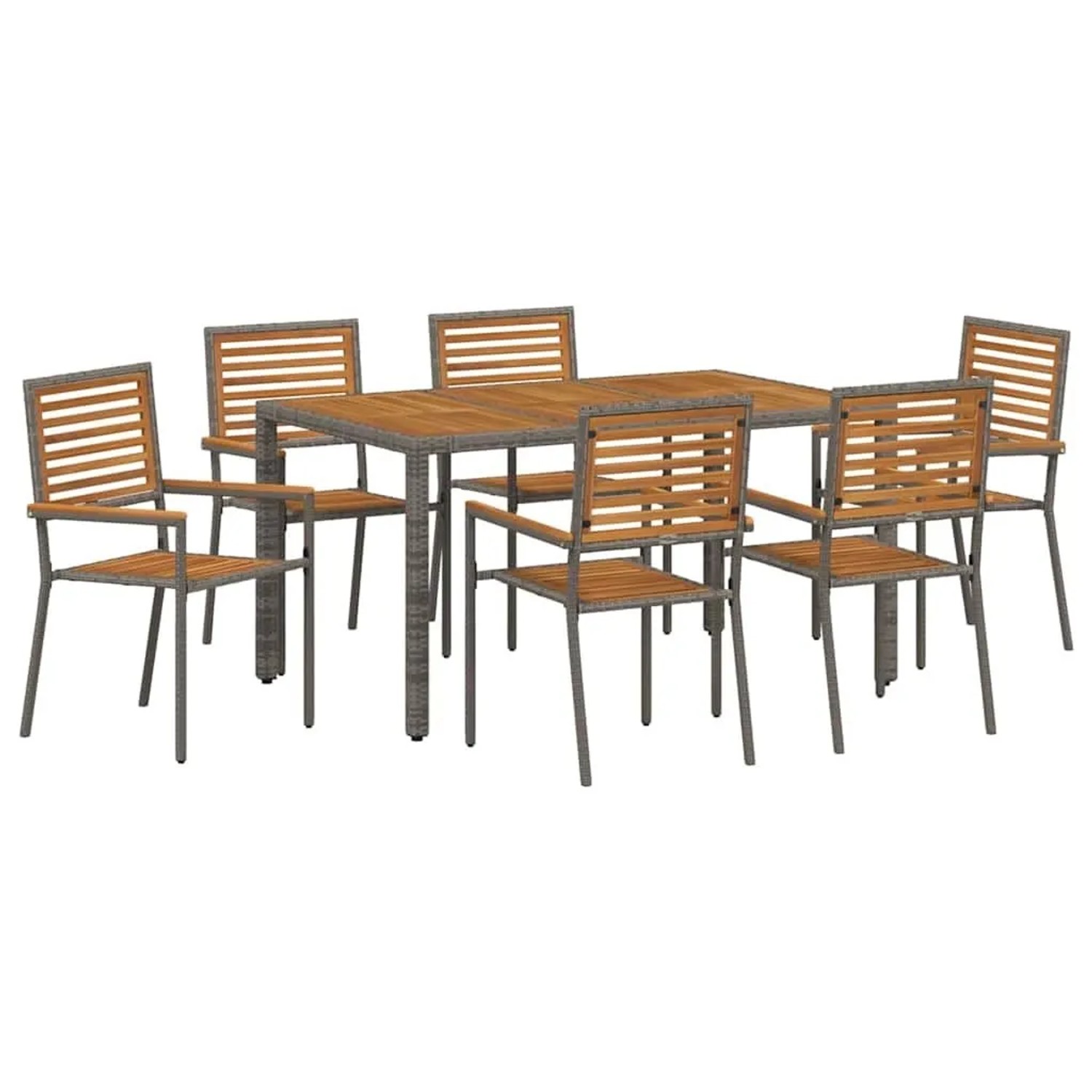 vidaXL Garten Essgruppe 7-Tlg Grau und Braun Poly-Rattan 3365441