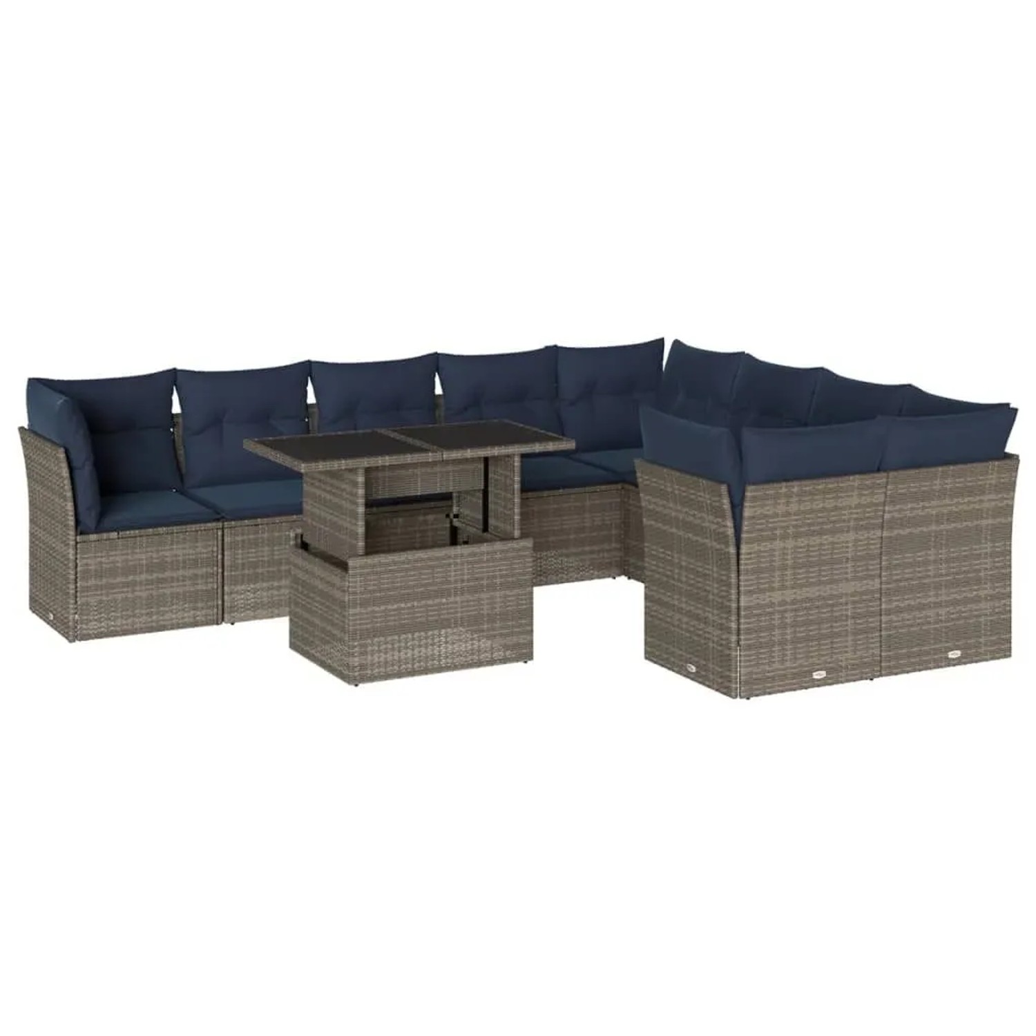 vidaXL 10-Tlg Gartensofa-Set mit Kissen Grau Polyrattan 3266841 günstig online kaufen