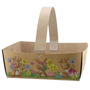 Pappkorb mit Hasenmotiv, 12x15 cm, ideal für Ostern. Dekorativer Osterkorb mit Tragegriff.