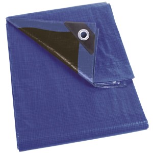 Blaue Perel Abdeckplane, 5x8m, ultrastark, mit verstärkten Ecken und Ösen.