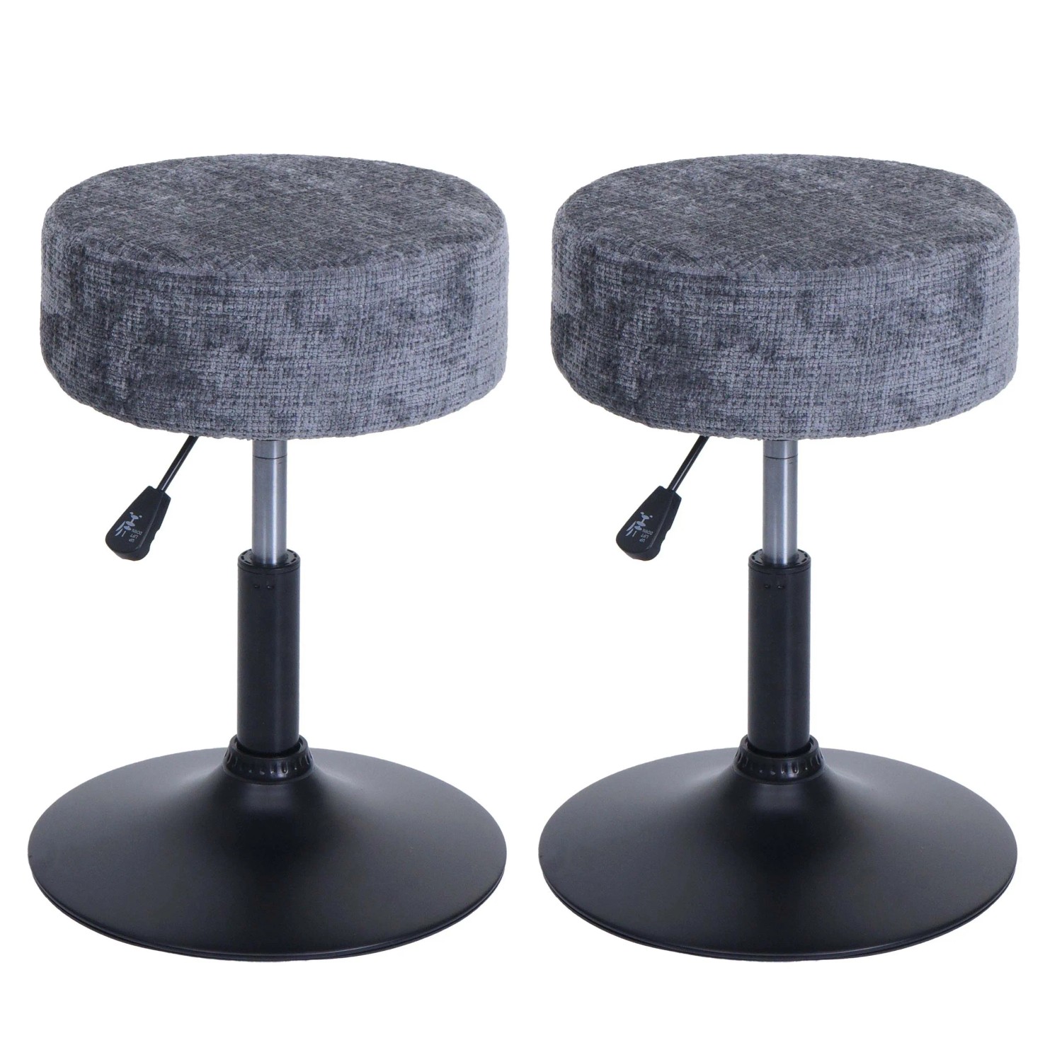 MCW 2er-Set Hocker C22 Höhenverstellbar Drehbar Ø 37cm Stoff Chenille Dunkelgrau