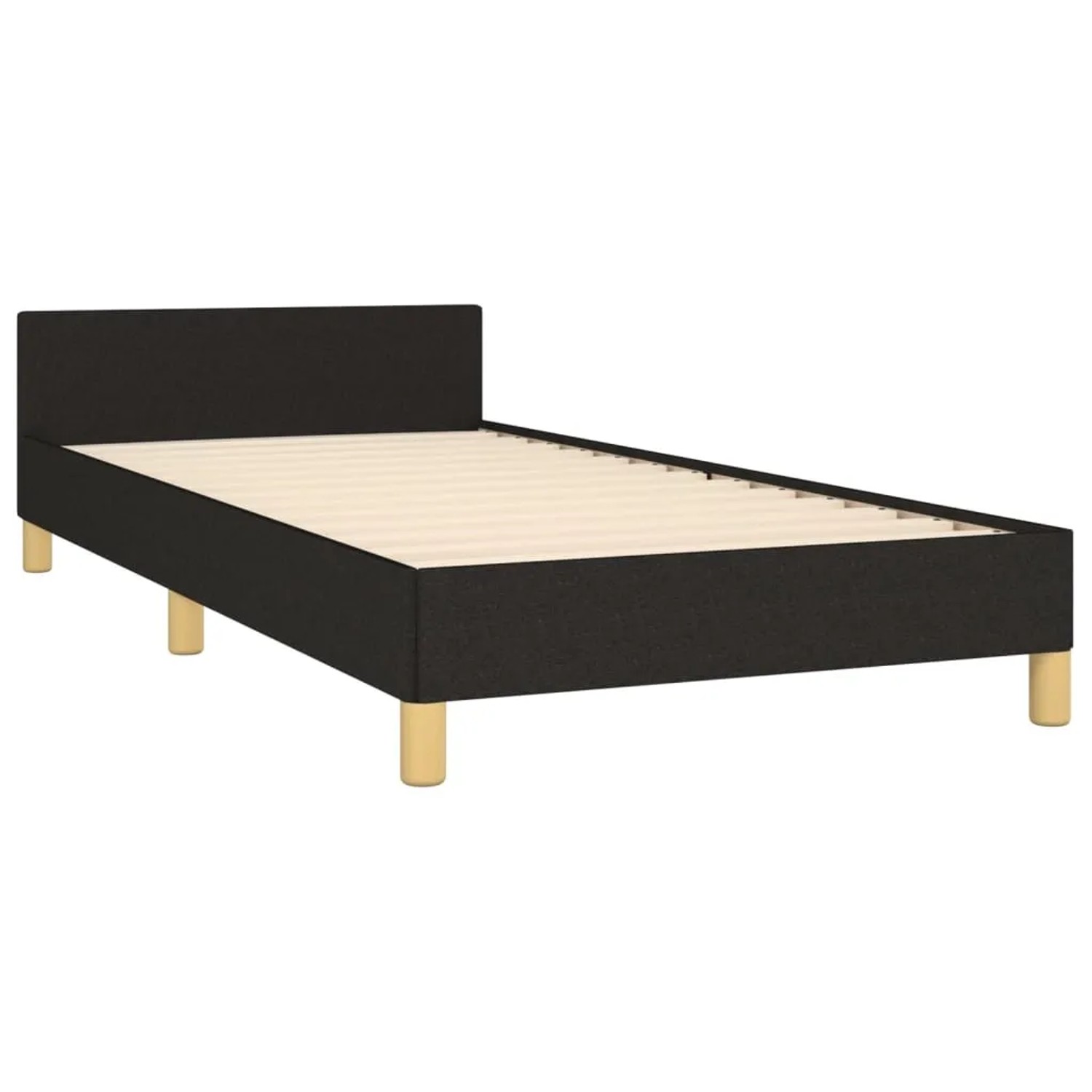 Schwarzes Stoff-Bettgestell (80x200 cm) mit Kopfteil. Modernes Design für Schlafzimmer.